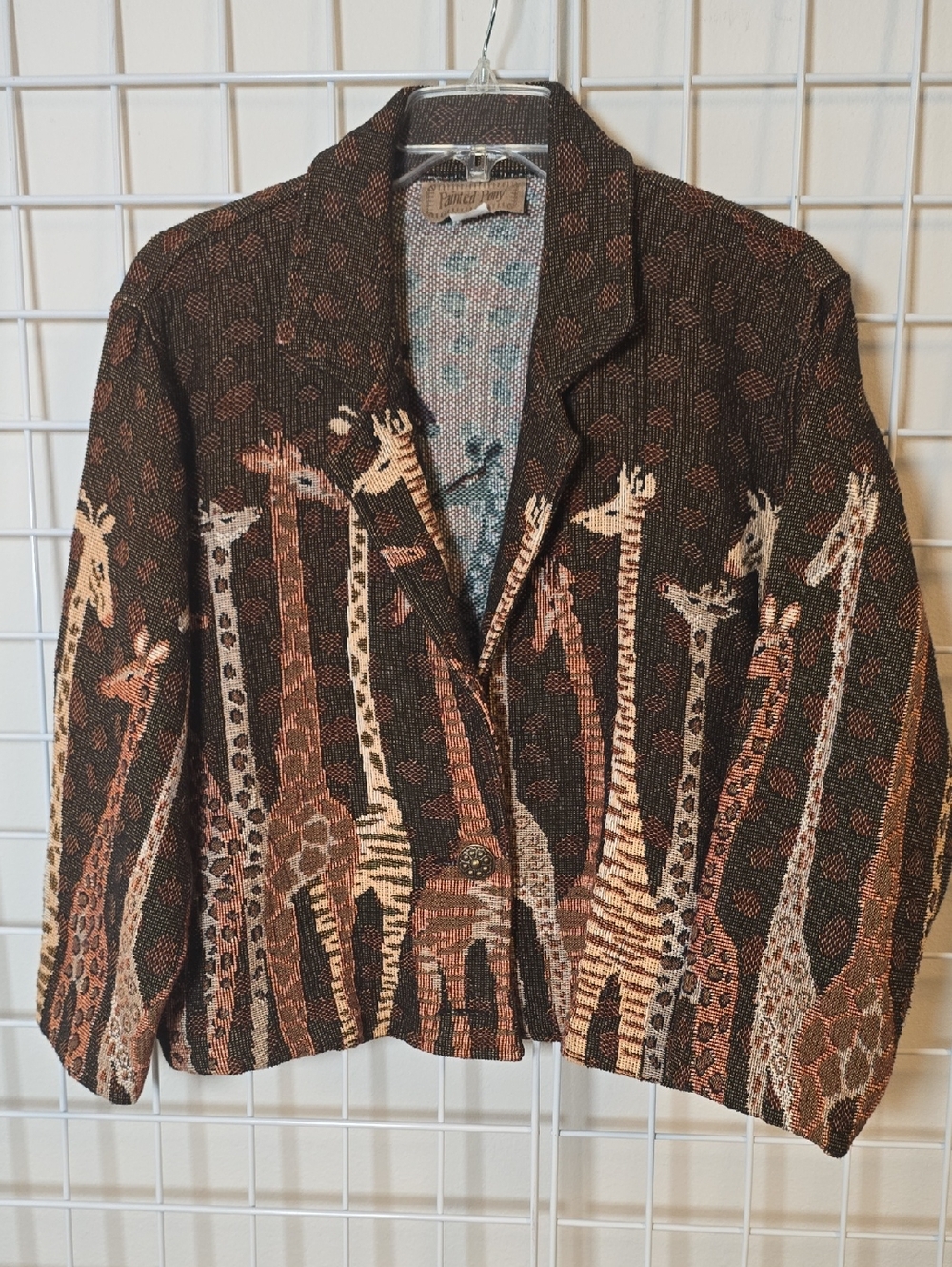Painted Pony Vintage Giraffe  Tapestry Women's Jacket  Brown Multi Size Large